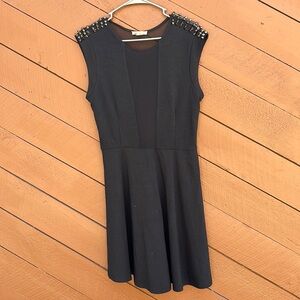 Black Party Dress Bodice Black with tiny mesh pieces down the middle to waist.
